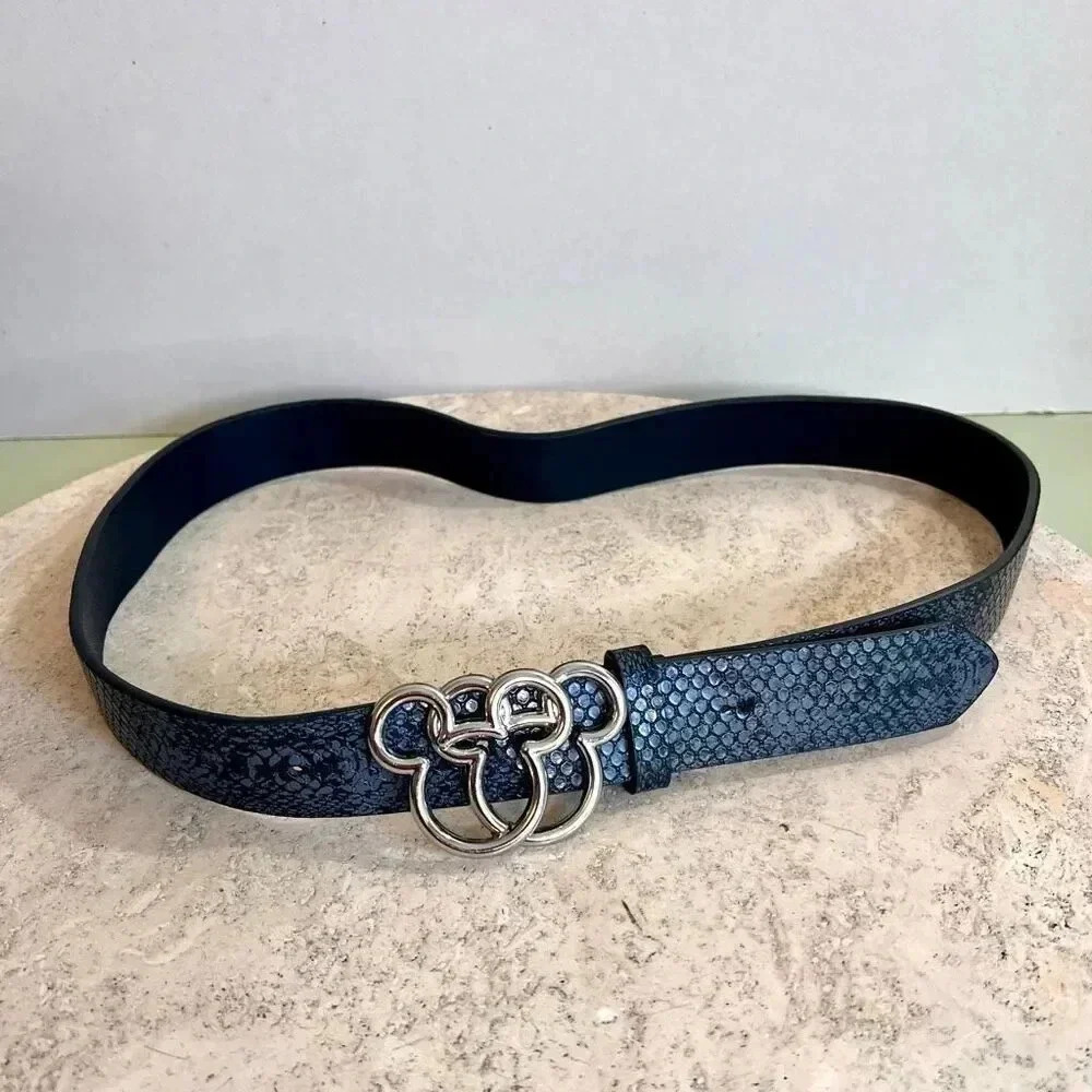 Disney Mickey Mouse Size Large Snakeskin Belt Embossed Double Mickey Buckle